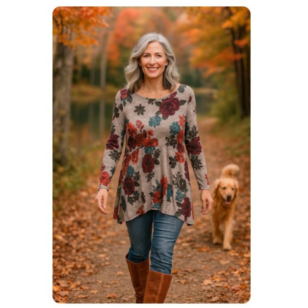 Chico's Rose-Print Button-Sleeve Knit Tunic Top - image 3